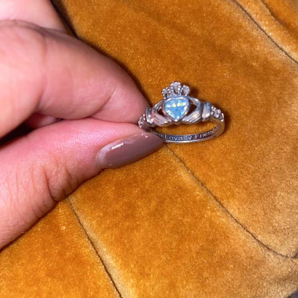 REAL Claddagh Irish Ring with blue birth stone
